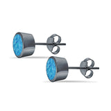 Bezel Stud Earring Round Lab Created Opal 925 Sterling Silver (7mm)