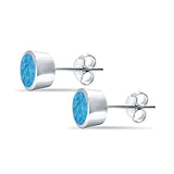 Bezel Stud Earring Round Lab Created Opal 925 Sterling Silver (7mm)