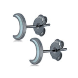 Half Moon CZ Stud Earrings Natural Larimar 925 Sterling Silver (7.5mm)