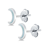Half Moon CZ Stud Earrings Natural Larimar 925 Sterling Silver (7.5mm)