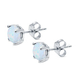 Round Solitaire Stud Earrings Lab Created Opal 925 Sterling Silver 7mm