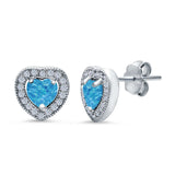 Halo Heart Engagement Lab Opal Earrings Simulated CZ 925 Sterling Silver