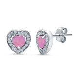 Halo Heart Engagement Lab Opal Earrings Simulated CZ 925 Sterling Silver