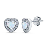 Halo Heart Engagement Lab Opal Earrings Simulated CZ 925 Sterling Silver