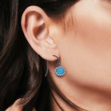 Halo Dangle Fish-Hook Earrings Lab Opal Round 925 Sterling Silver (21mm)