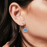 Halo Dangle Fish-Hook Earrings Lab Opal Round 925 Sterling Silver (21mm)