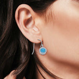 Halo Dangle Fish-Hook Earrings Lab Opal Round 925 Sterling Silver (21mm)