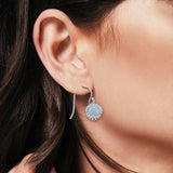 Halo Dangle Fish-Hook Earrings Lab Opal Round 925 Sterling Silver (21mm)