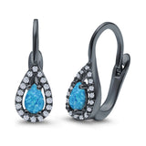 Halo Teardrop Lever Back Earrings Pear Lab Created Opal 925 Sterling Silver