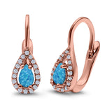 Halo Teardrop Lever Back Earrings Pear Lab Created Opal 925 Sterling Silver