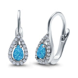 Halo Teardrop Lever Back Earrings Pear Lab Created Opal 925 Sterling Silver