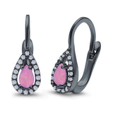 Halo Teardrop Lever Back Earrings Pear Lab Created Opal 925 Sterling Silver