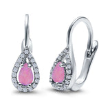 Halo Teardrop Lever Back Earrings Pear Lab Created Opal 925 Sterling Silver