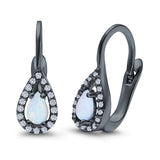 Halo Teardrop Lever Back Earrings Pear Lab Created Opal 925 Sterling Silver