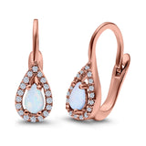 Halo Teardrop Lever Back Earrings Pear Lab Created Opal 925 Sterling Silver