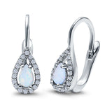 Halo Teardrop Lever Back Earrings Pear Lab Created Opal 925 Sterling Silver