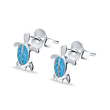 Turtle Stud Earrings Lab Created Opal 925 Sterling Silver