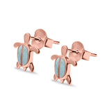 Turtle Stud Earrings Lab Created Opal 925 Sterling Silver