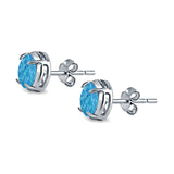 Solitaire Stud Earring Round Lab Created Opal 925 Sterling Silver (6.3mm)