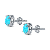 Solitaire Stud Earring Round Lab Created Opal 925 Sterling Silver (6.3mm)