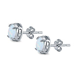 Solitaire Stud Earring Round Lab Created Opal 925 Sterling Silver (6.3mm)