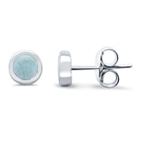 Solitaire Bezel Stud Earrings Round Lab Created Opal 925 Sterling Silver(0.25mm)