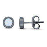 Solitaire Bezel Stud Earrings Round Lab Created Opal 925 Sterling Silver(0.25mm)