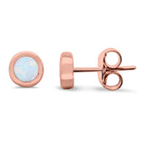 Solitaire Bezel Stud Earrings Round Lab Created Opal 925 Sterling Silver(0.25mm)