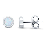 Solitaire Bezel Stud Earrings Round Lab Created Opal 925 Sterling Silver(0.25mm)