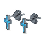 Cross Stud Earrings Lab Created Opal 925 Sterling Silver