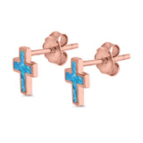 Cross Stud Earrings Lab Created Opal 925 Sterling Silver