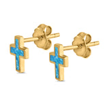 Cross Stud Earrings Lab Created Opal 925 Sterling Silver