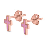 Cross Stud Earrings Lab Created Opal 925 Sterling Silver