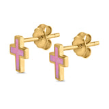 Cross Stud Earrings Lab Created Opal 925 Sterling Silver