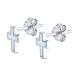 Cross Stud Earrings Lab Created Opal 925 Sterling Silver