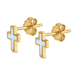 Cross Stud Earrings Lab Created Opal 925 Sterling Silver