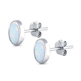 Solitaire Oval Stud Earrings Lab Created Opal 925 Sterling Silver