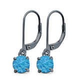 Round Lab Created Opal Lever Back Earring 925 Sterling Silver (25.4mm)