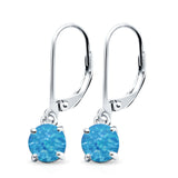 Round Lab Created Opal Lever Back Earring 925 Sterling Silver (25.4mm)