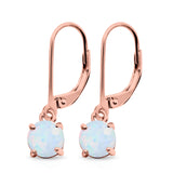 Round Lab Created Opal Lever Back Earring 925 Sterling Silver (25.4mm)