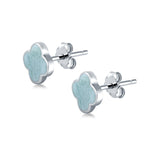 Clover Flower Stud Earring Lab Created Opal 925 Sterling Silver (6.20mm)