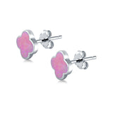 Clover Flower Stud Earring Lab Created Opal 925 Sterling Silver (6.20mm)