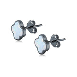 Clover Flower Stud Earring Lab Created Opal 925 Sterling Silver (6.20mm)