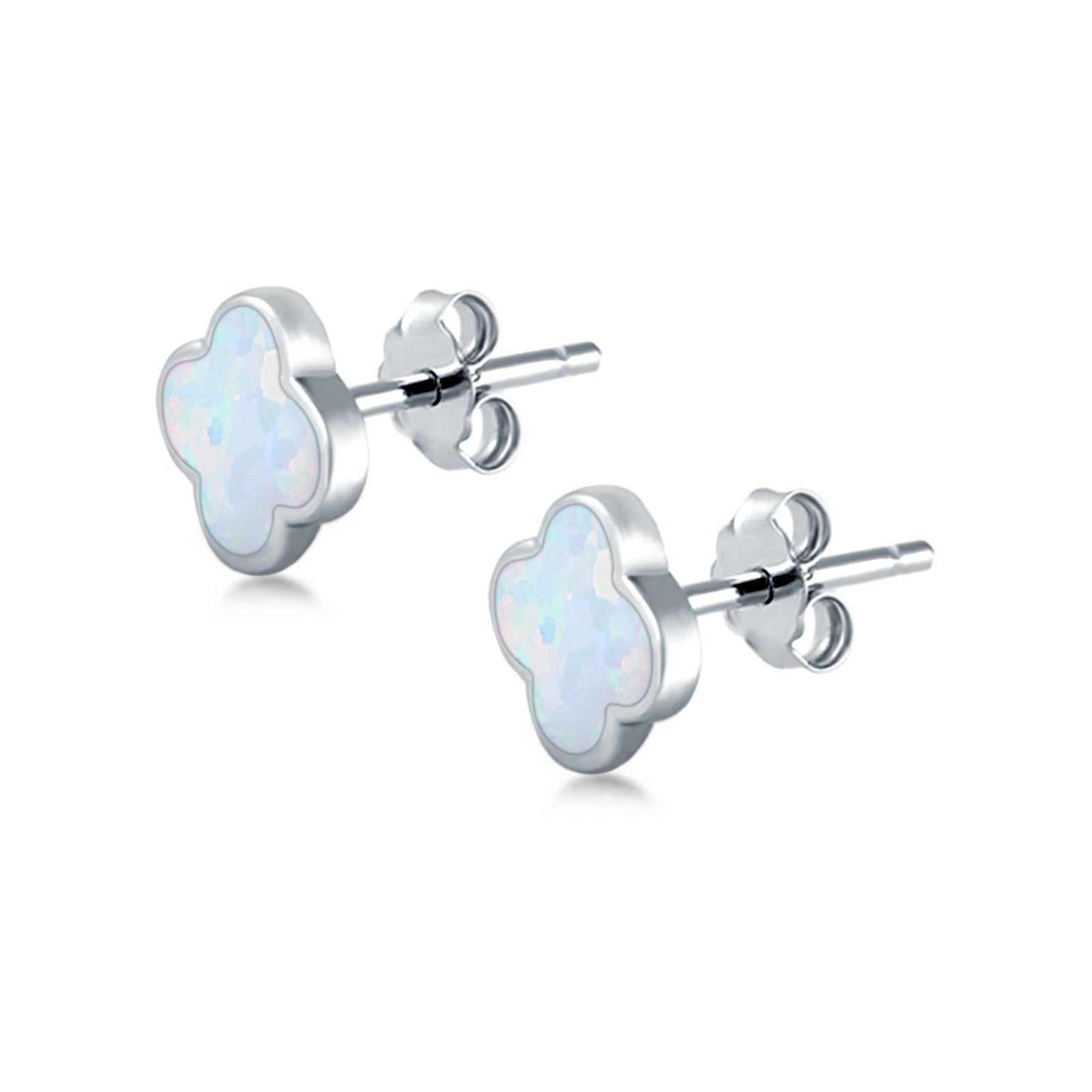 Clover Flower Stud Earring Lab Created Opal 925 Sterling Silver (6.20mm)