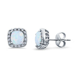 Halo Bridal Engagement Earrings Cushion Lab Opal Simulated CZ 925 Sterling Silver
