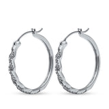 Halo Design Simulated Cubic Zirconia Round Hoop Earrings 925 Sterling Silver (3mmx22mm)