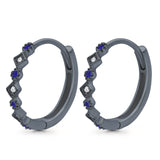 Art Deco Huggie Hoop Earrings Round Simulated CZ 925 Sterling Silver (18mm)
