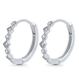 Art Deco Huggie Hoop Earrings Round Simulated CZ 925 Sterling Silver (18mm)