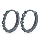 Art Deco Huggie Hoop Earrings Round Simulated CZ 925 Sterling Silver (18mm)