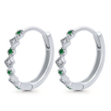 Art Deco Huggie Hoop Earrings Round Simulated CZ 925 Sterling Silver (18mm)
